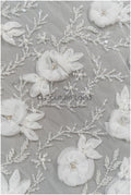 3D Blumen Spitzenstoff Off-White/ Braut Spitzenstoff/ romantische Spitze mit 3D Blumen & Perlen/ Hochzeit Spitzenstoff// L21-133N