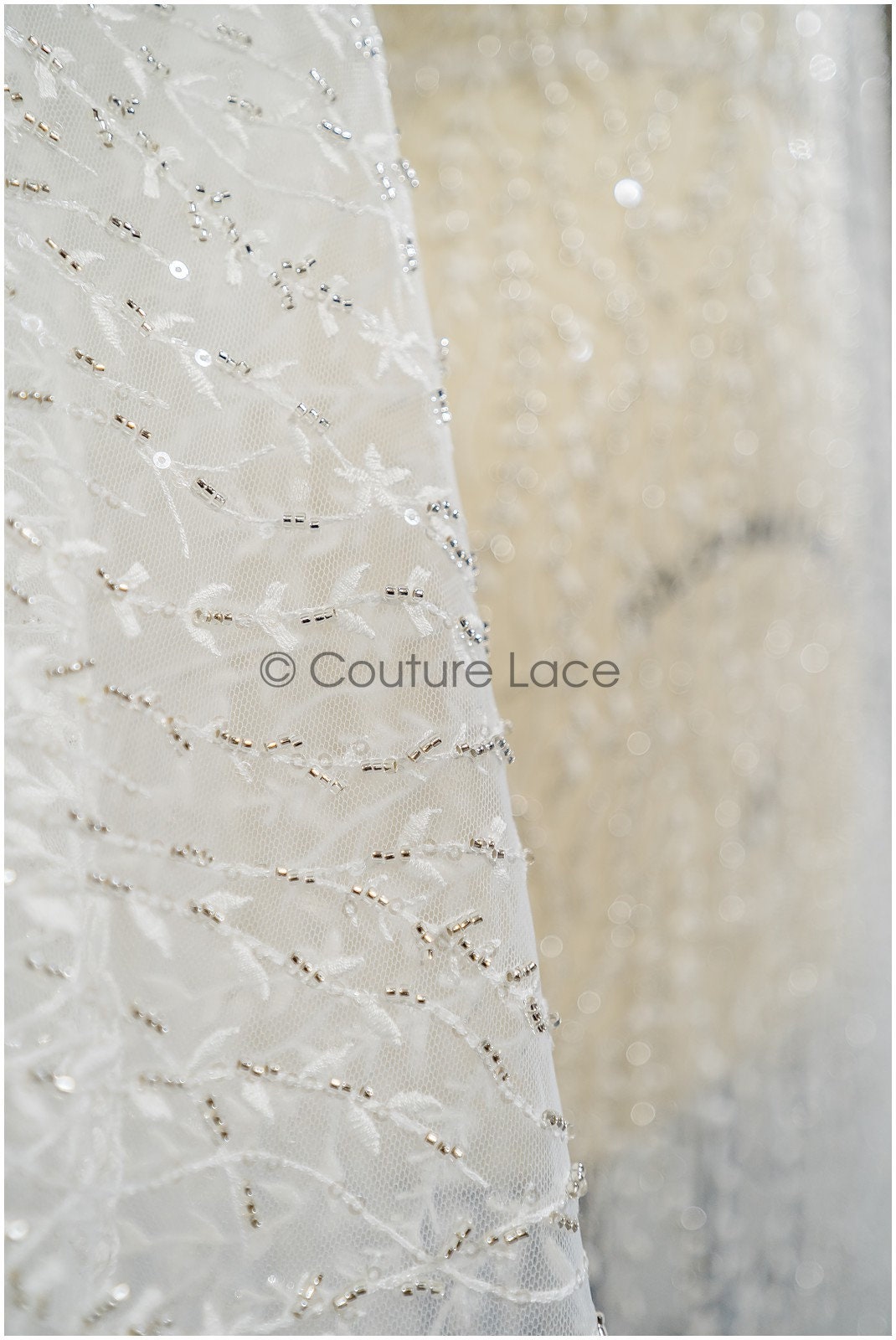 Perlen Spitzenstoff Off-White Silber/ Brautspitze mit Perlen/ Hochzeitskleid Spitze mit Perlen & Pailletten/ Perlenblütenspitze/ glänzende Spitze// L21-301OS