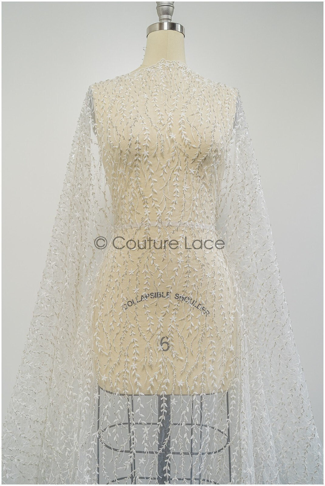 Perlen Spitzenstoff Off-White Silber/ Brautspitze mit Perlen/ Hochzeitskleid Spitze mit Perlen & Pailletten/ Perlenblütenspitze/ glänzende Spitze// L21-301OS