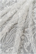 Perlen gestreifter gewellter Spitzenstoff/ Brautspitze Off-White/ Hochzeitskleid Spitze mit Perlen & Pailletten/ Braut Spitzenstoff// L19-309