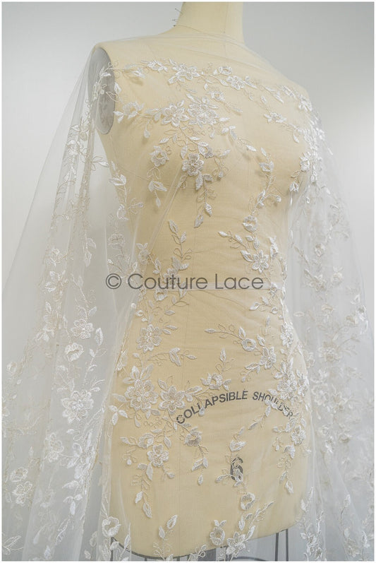 Romantischer Frühlingsblumen Spitzenstoff/ bestickte florale Spitze/ Braut Spitzenstoff// L21-109N