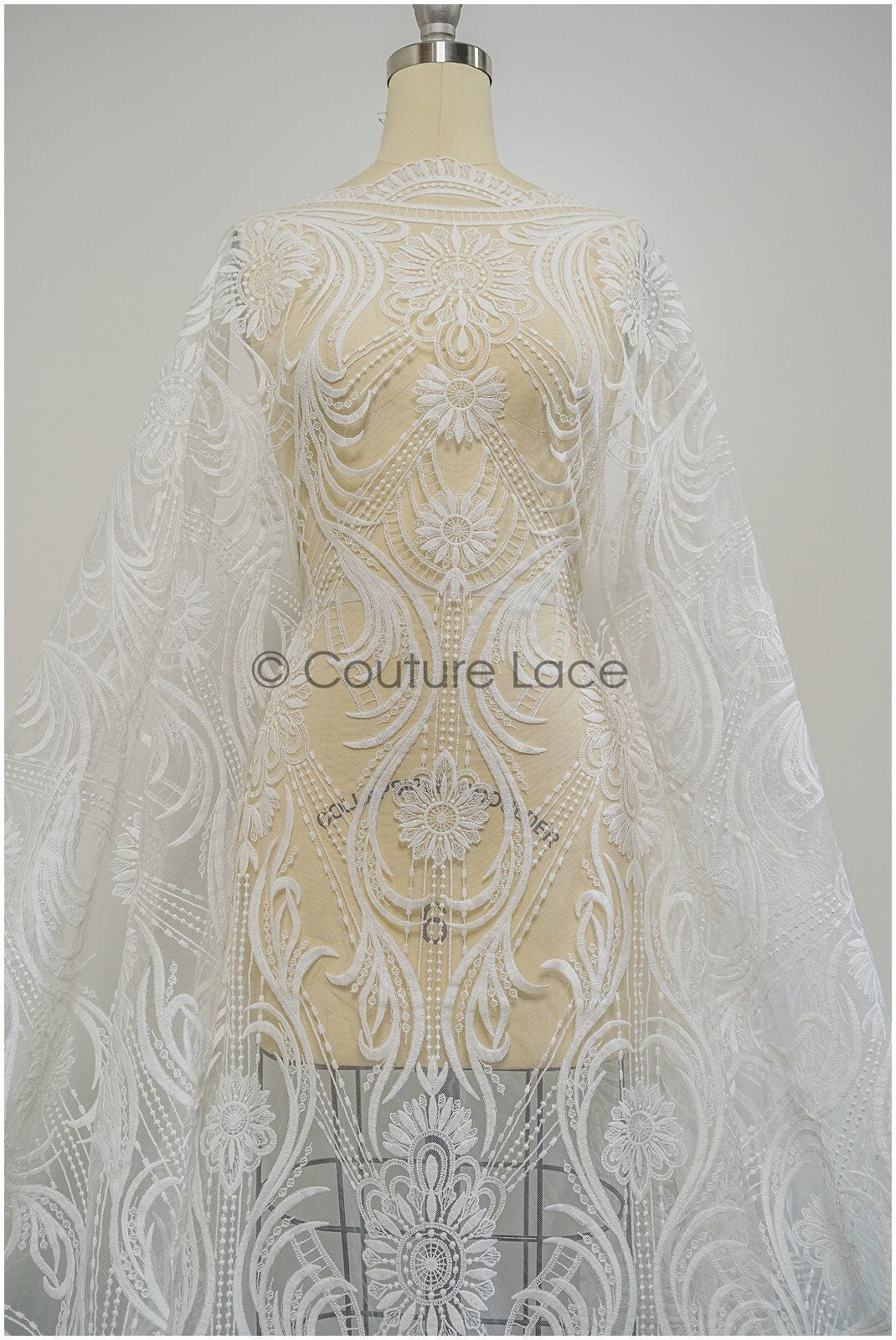 1.3yds Boho lace fabric off-white/ cotton bridal lace fabric/ boho wedding dress lace/ vintage bridal lace// L21-196N