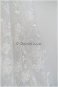 Blüten Spitzenstoff Off-White Silber/ Braut Spitzenstoff/ Blüten Brautspitze/ Brautblüten Spitze// L21-119S