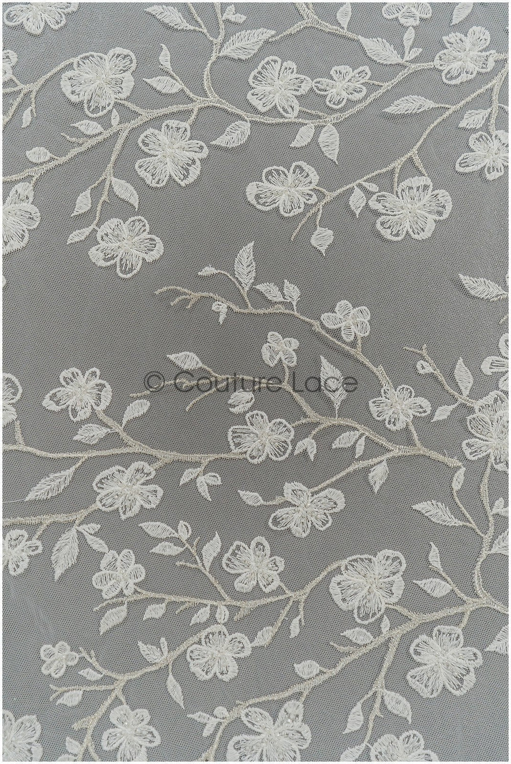 Blüten Spitzenstoff Off-White Silber/ Braut Spitzenstoff/ Blüten Brautspitze/ Brautblüten Spitze// L21-119S