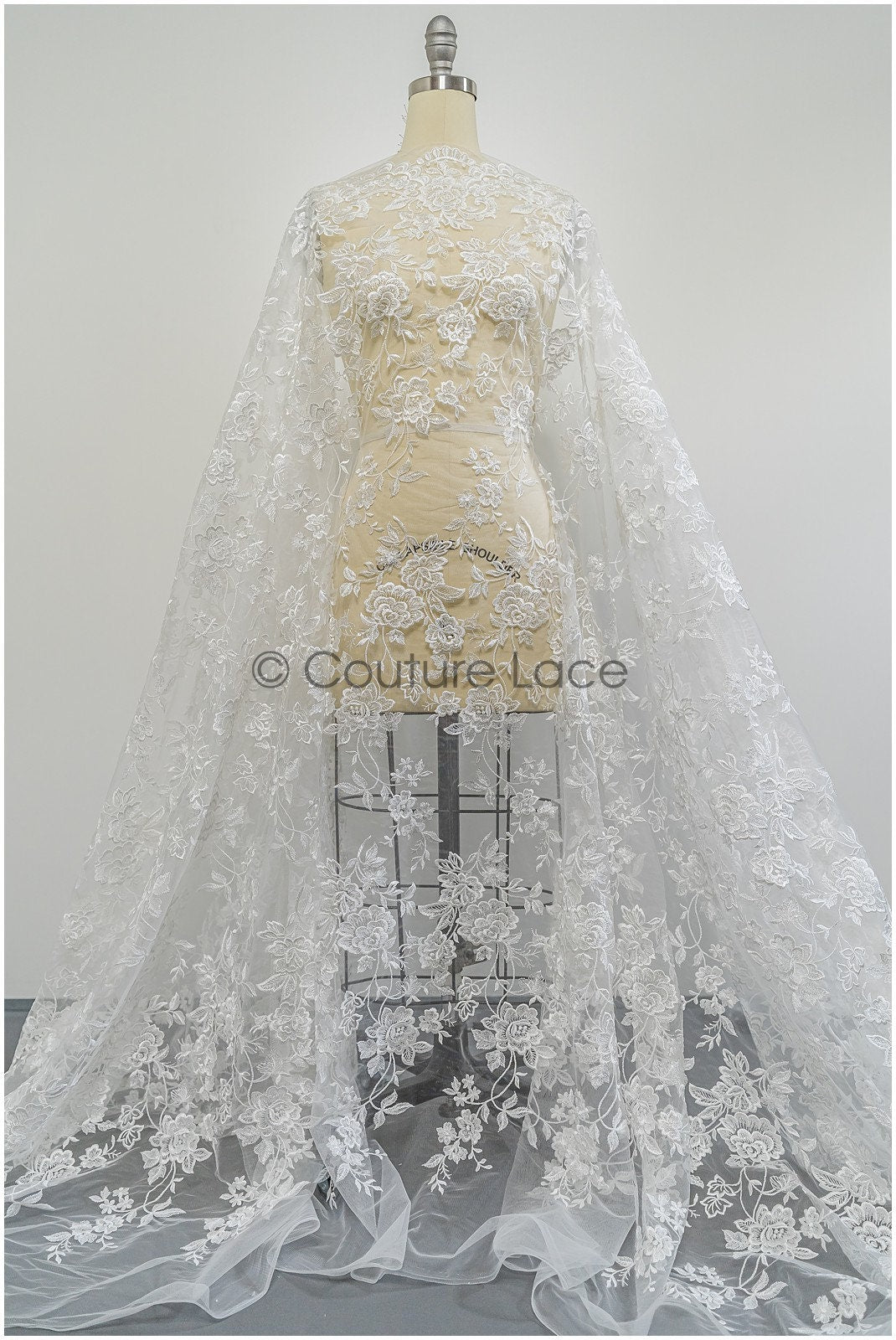 Floral lace fabric, rose bridal lace, flower bridal lace, flower blossom lace, bridal flower lace, spring flower lace// L21-098N