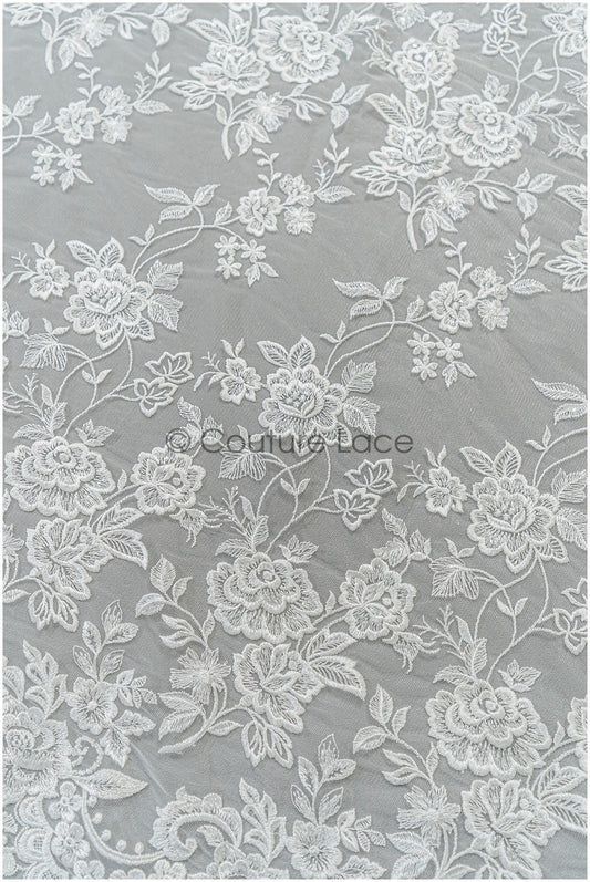 Floral lace fabric, rose bridal lace, flower bridal lace, flower blossom lace, bridal flower lace, spring flower lace// L21-098N