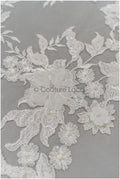 3D Blumen Spitze Off-White/ Braut Spitzen Stoff mit 3D Blumen/ weiche romantische Spitze/ Braut Spitzen Stoff mit Perlen// L21-171B