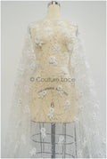 3D Blumen Spitzenstoff Off-White/ Braut Spitzenstoff/ romantische Spitze mit 3D Blumen & Perlen/ Hochzeit Spitzenstoff// L21-133N