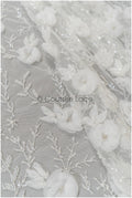 3D Blumen Spitzenstoff Off-White/ Braut Spitzenstoff/ romantische Spitze mit 3D Blumen & Perlen/ Hochzeit Spitzenstoff// L21-133N
