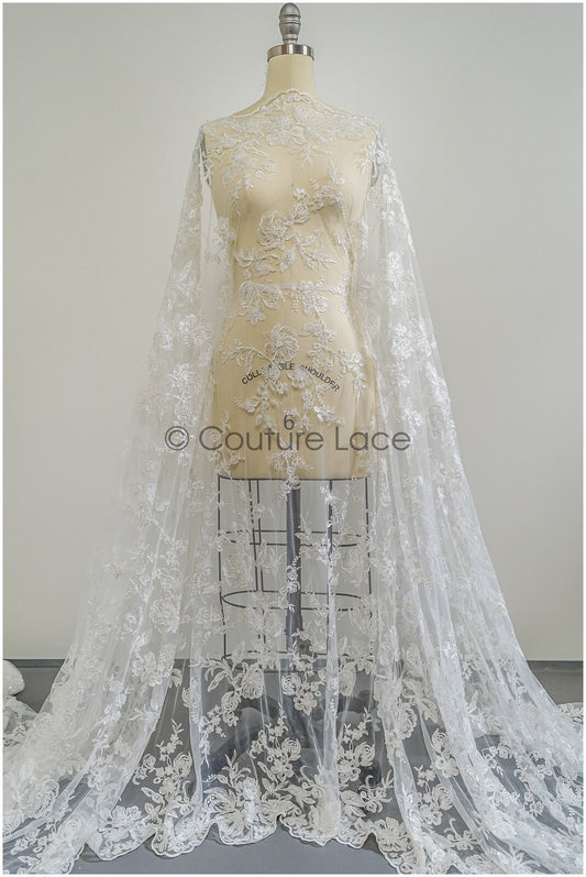 Perlen Spitzenstoff mit Blumenmuster/ Spitzenstoff mit Perlen und Pailletten/ handgemachte Spitze für Brautkleid// L21-092B
