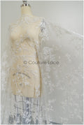 Perlen Spitzenstoff mit Blumenmuster/ Spitzenstoff mit Perlen und Pailletten/ handgemachte Spitze für Brautkleid// L21-092B