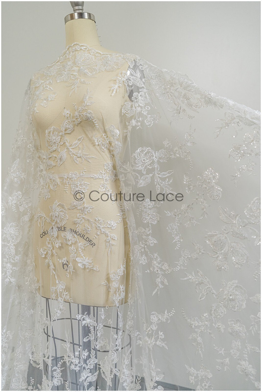 Perlen Spitzenstoff mit Blumenmuster/ Spitzenstoff mit Perlen und Pailletten/ handgemachte Spitze für Brautkleid// L21-092B