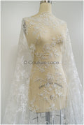 Perlen Spitzenstoff mit Blumenmuster/ Spitzenstoff mit Perlen und Pailletten/ handgemachte Spitze für Brautkleid// L21-092B