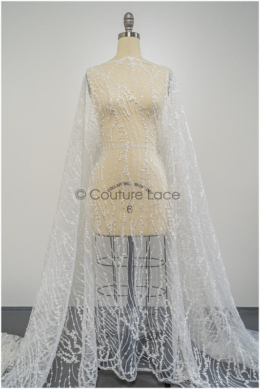 Elegante Wellen-Punkt Spitze mit Pailletten für ein glamouröses Brautkleid // L21-105B