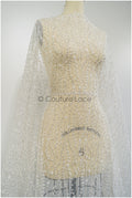 Perlen Spitzenstoff Off-White Silber/ Brautspitze mit Perlen/ Hochzeitskleid Spitze mit Perlen & Pailletten/ Perlenblütenspitze/ glänzende Spitze// L21-301OS