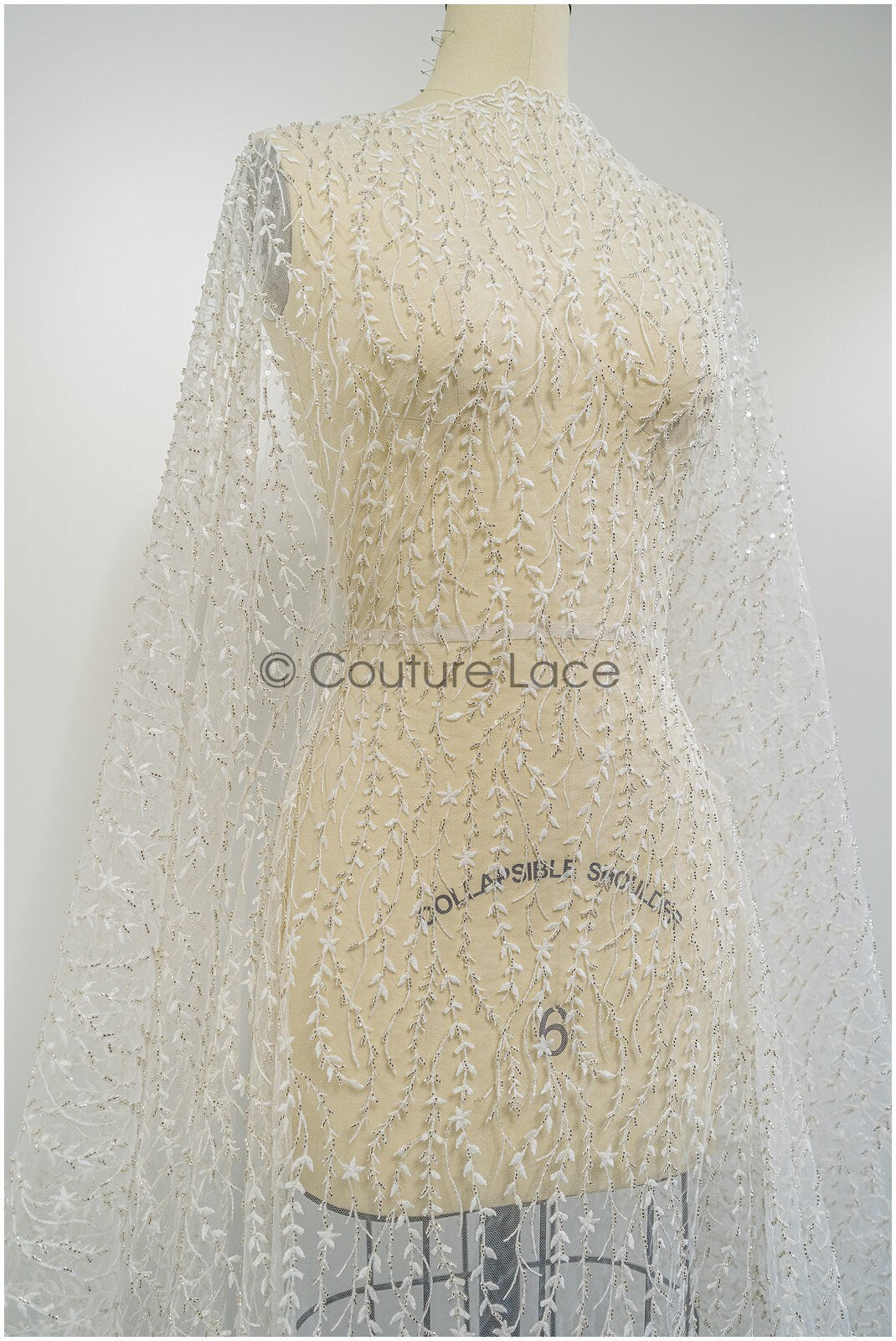 Perlen Spitzenstoff Off-White Silber/ Brautspitze mit Perlen/ Hochzeitskleid Spitze mit Perlen & Pailletten/ Perlenblütenspitze/ glänzende Spitze// L21-301OS