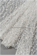 Perlen Spitzenstoff Off-White Silber/ Brautspitze mit Perlen/ Hochzeitskleid Spitze mit Perlen & Pailletten/ Perlenblütenspitze/ glänzende Spitze// L21-301OS