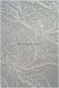 Schwerer Perlen Spitzenstoff mit Streifen/ Brautspitzenstoff Off-White/ Brautspitze mit Perlen & Pailletten/ perlengeflochtene Brautspitze// L21-181B