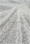 Perlen Spitzenstoff Off-White/ Couture Spitze Stoff/ Brautspitze mit Perlen/ Perlenspitze// L21-136