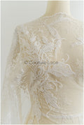 Romantischer floraler Spitzenstoff Off-White/ Braut Spitzenstoff mit Blumen/ romantischer Spitzenstoff// L21-123B