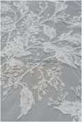 Romantischer floraler Spitzenstoff/ Braut Spitzenstoff Off-White/ Hochzeit Spitze mit Pailletten// L21-082B