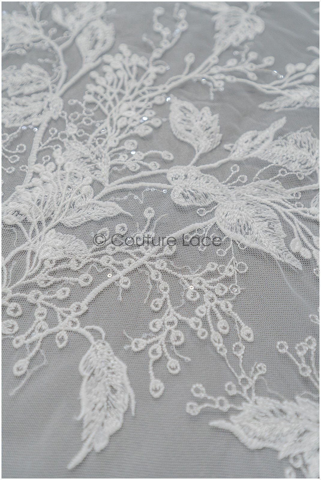 Romantischer floraler Spitzenstoff/ Braut Spitzenstoff Off-White/ Hochzeit Spitze mit Pailletten// L21-082B