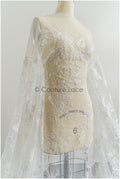 Romantischer floraler Spitzenstoff/ Braut Spitzenstoff Off-White/ Hochzeit Spitze mit Pailletten// L21-082B
