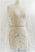 Romantischer floraler Spitzenstoff mit weicher Rayonstickerei/ Braut Spitzenstoff Off-White mit Pailletten// L21-083B