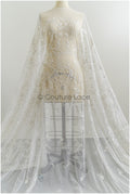 Weicher Perlen Spitzenstoff mit Blumen & Astmuster/ florale Brautspitze/ Couture Braut Spitzenstoff// L21-086B