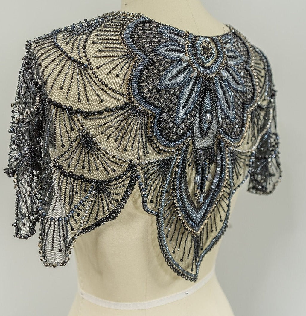 Black bridal cape/wedding cape/cover up/rhinestone bolero/pearl capelet/bridal bolero// E19-019BL