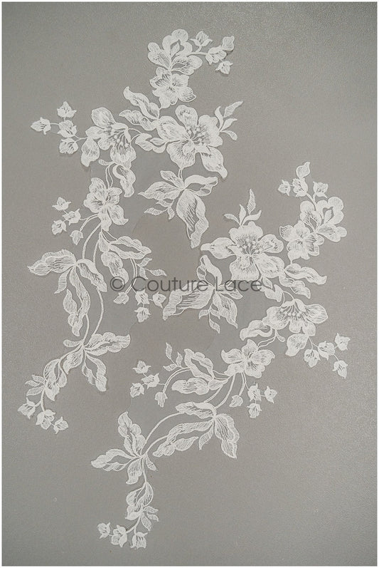 Floral lace appliques for bridal dress, floral lace patches, embroidered lace appliques, corded lace appliques off-white// A21-241