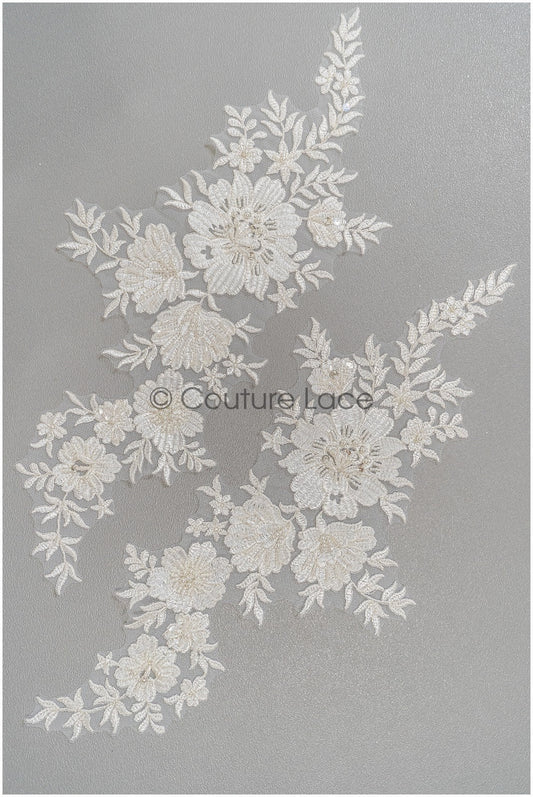 Perlen Applikation für Brautkleid, Blumenspitze Aufnäher, bestickte Spitzenapplikation, Brautapplikation// A21-227