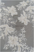 hand-embroidered floral lace applique for wedding dress, floral lace patch, embroidered lace applique, bridal applique // A21-226
