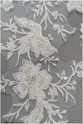 hand-embroidered floral lace applique for wedding dress, floral lace patch, embroidered lace applique, bridal applique // A21-226