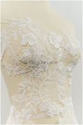 Floral lace appliques for bridal dress, floral lace patches, embroidered lace appliques, corded lace appliques off-white// A21-221