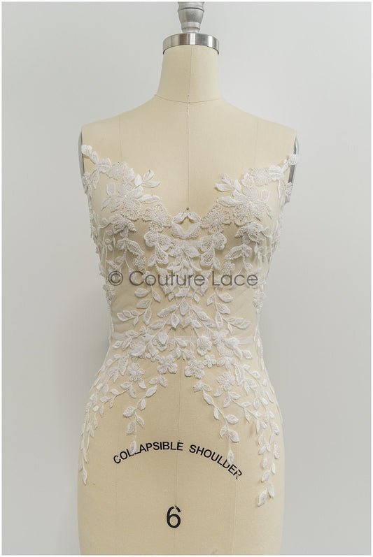 Perlen-Applikationen für Brautkleid, Blumen-Spitzen-Patches, bestickte Spitzenapplikationen, kordelierte Spitzenapplikationen off-white// A21-217