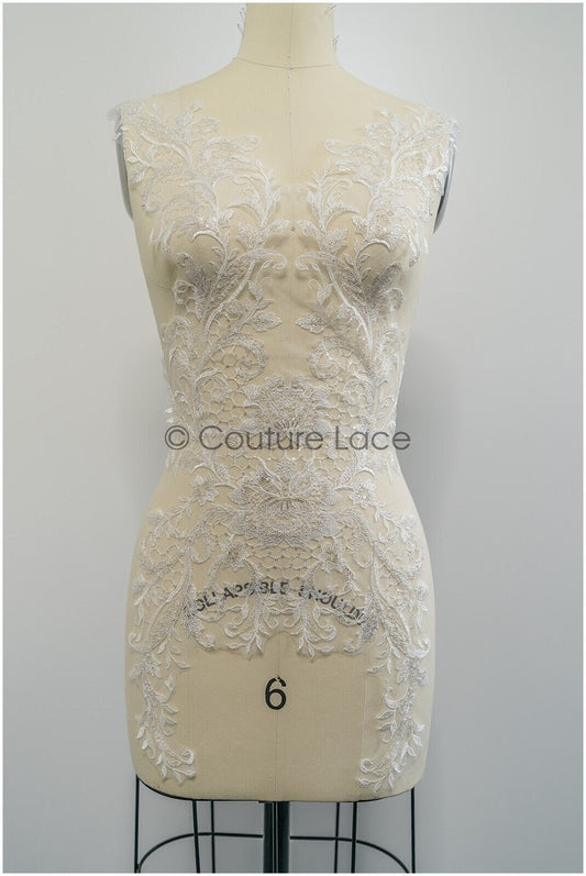 Perlen Applikation für Brautkleid, Blumenspitze Aufnäher, bestickte Spitzenapplikation, Brautapplikation// A21-196