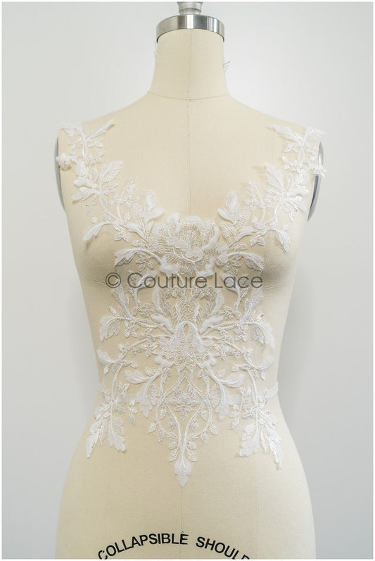 Perlen Applikation für Brautkleid, Blumenspitze Aufnäher, bestickte Spitzenapplikation, Brautapplikation// A21-197