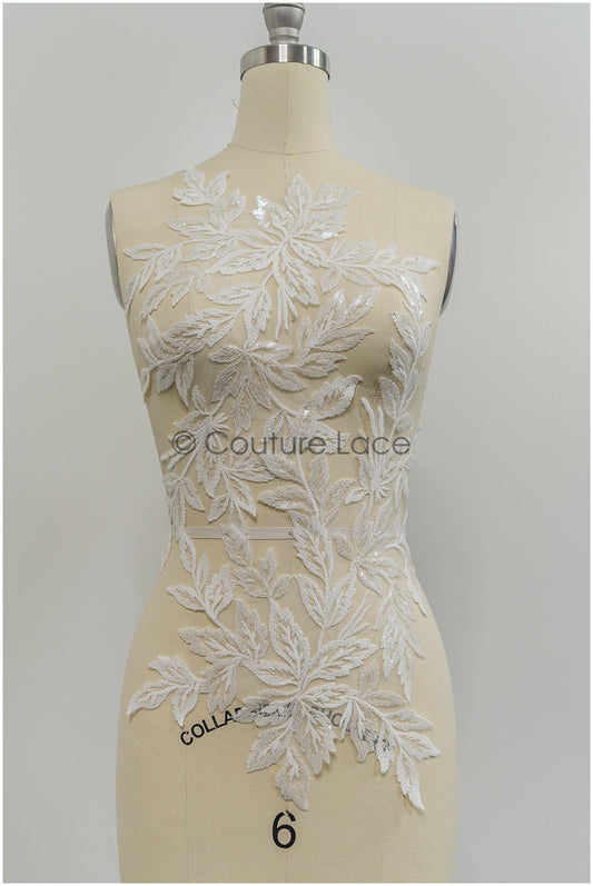 Floral lace appliques for bridal dress, floral lace patches, embroidered lace appliques, corded lace appliques off-white// A21-208