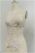 Floral lace appliques for bridal dress, floral lace patches, embroidered lace appliques, corded lace appliques off-white// A21-208