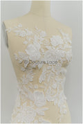 Floral lace appliques for bridal dress, floral lace patches, embroidered lace appliques, corded lace appliques off-white// A21-210