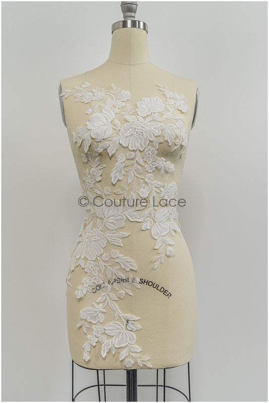 Floral lace appliques for bridal dress, floral lace patches, embroidered lace appliques, corded lace appliques off-white// A21-210