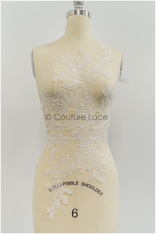 Perlen Applikationen für Brautkleid, Blumenspitzen Aufnäher, bestickte Spitzenapplikationen, kordelierte Spitzenapplikationen off-white// A21-213