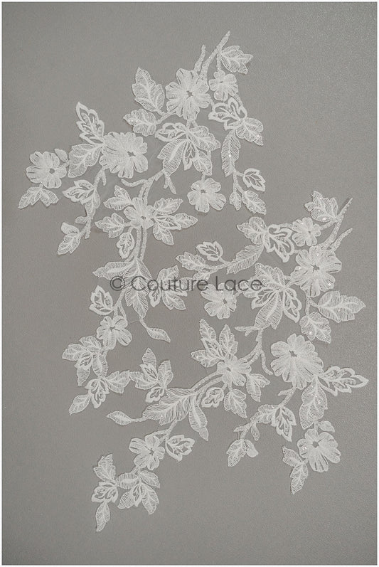 Perlen Applikationen für Brautkleid, Blumenspitzen Aufnäher, bestickte Spitzenapplikationen, kordelierte Spitzenapplikationen off-white// A21-214