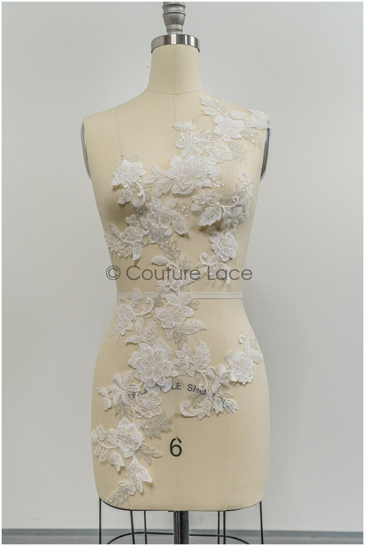 3D Blumen Spitzen Applikation, 3D Blumen Applikation, SpitzenBlume Applikation, Spitzen Applikation, 3D Brautkleid Spitzen Applikation, BrautSpitze Applikation// A21-211