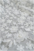 3D Blumen Brautspitzenstoff Off-White/ Braut Spitze Stoff mit Perlen/ Braut Spitzenstoff// L22-039