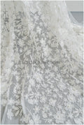 3D Blumen Brautspitzenstoff Off-White/ Braut Spitze Stoff mit Perlen/ Braut Spitzenstoff// L22-039