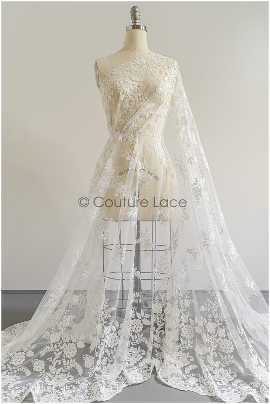 Romantischer floraler Spitzenstoff/ Braut Spitzenstoff mit Blumen/ Hochzeit Spitzenstoff// L22-208NB