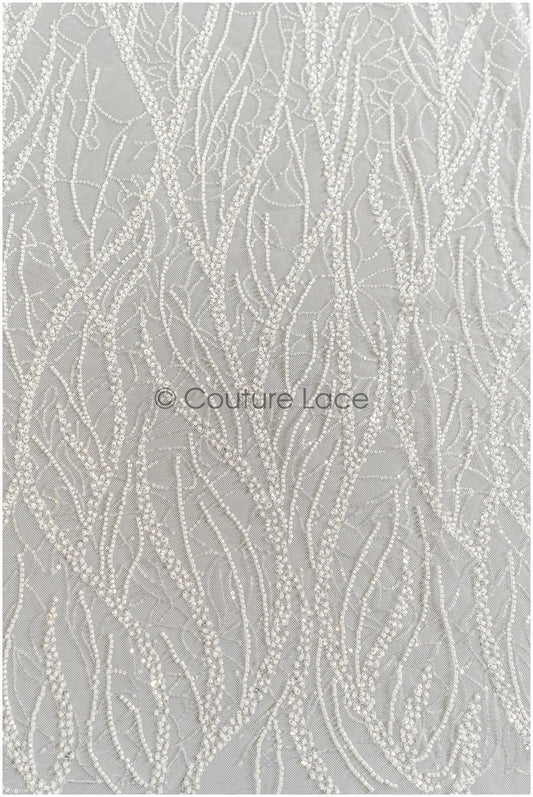 Perlengewellter Spitzenstoff Off-White/ Brautspitze mit Perlen/ Hochzeitskleid Spitze mit Perlen & Pailletten/ Braut Spitzenstoff// L22-279B