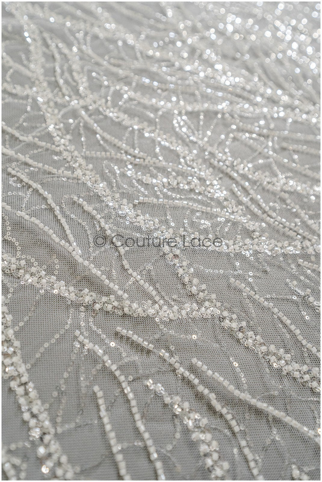 Perlengewellter Spitzenstoff Off-White/ Brautspitze mit Perlen/ Hochzeitskleid Spitze mit Perlen & Pailletten/ Braut Spitzenstoff// L22-279B